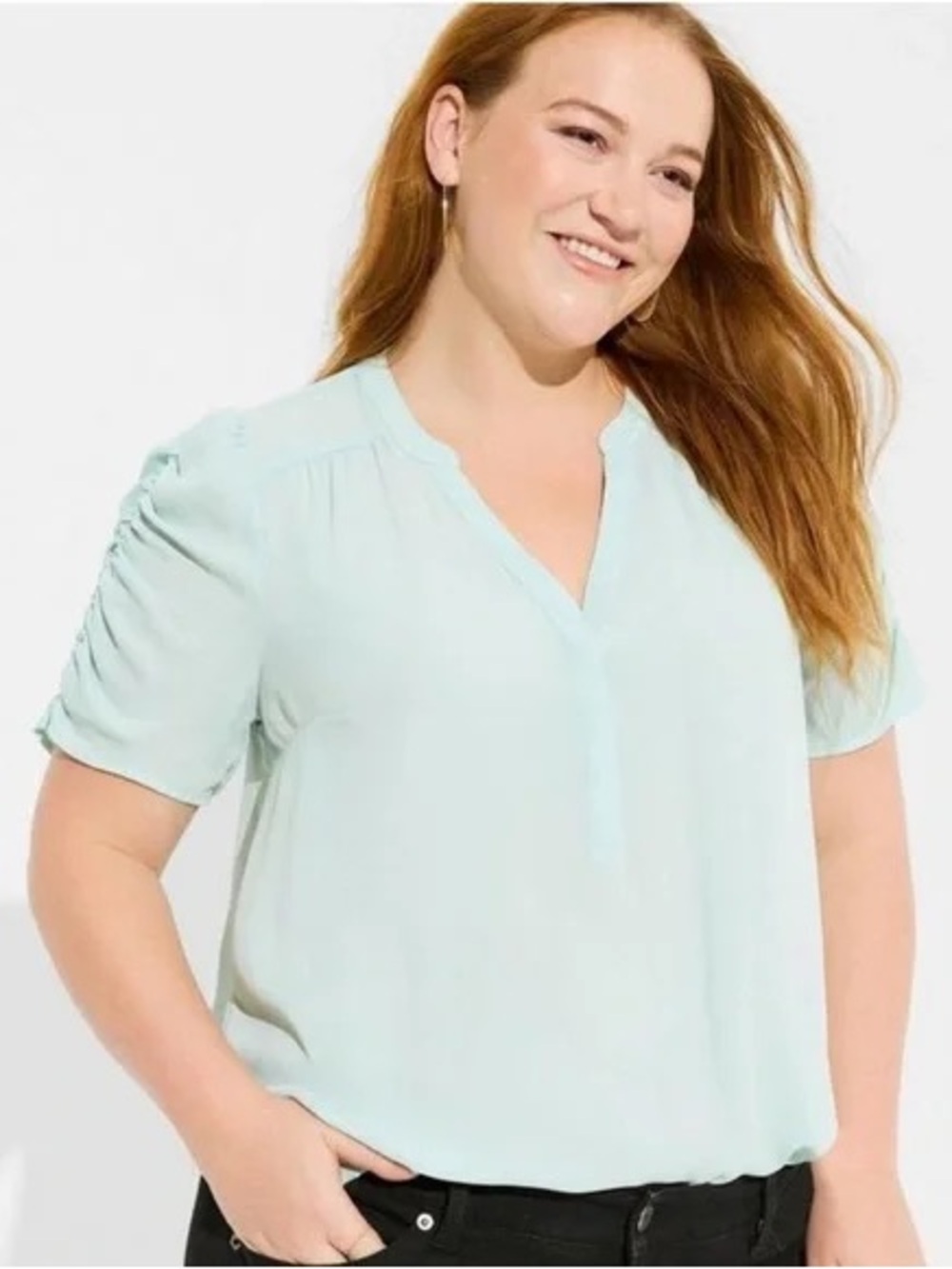 torrid Light Aqua V-Neck Short Sleeve Blouse